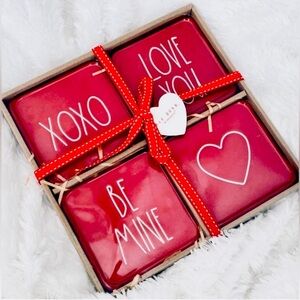 NEW Rae Dunn Valentines Coaster Set XOXO, LOVE YOU, BE MINE & HEART Ceramic